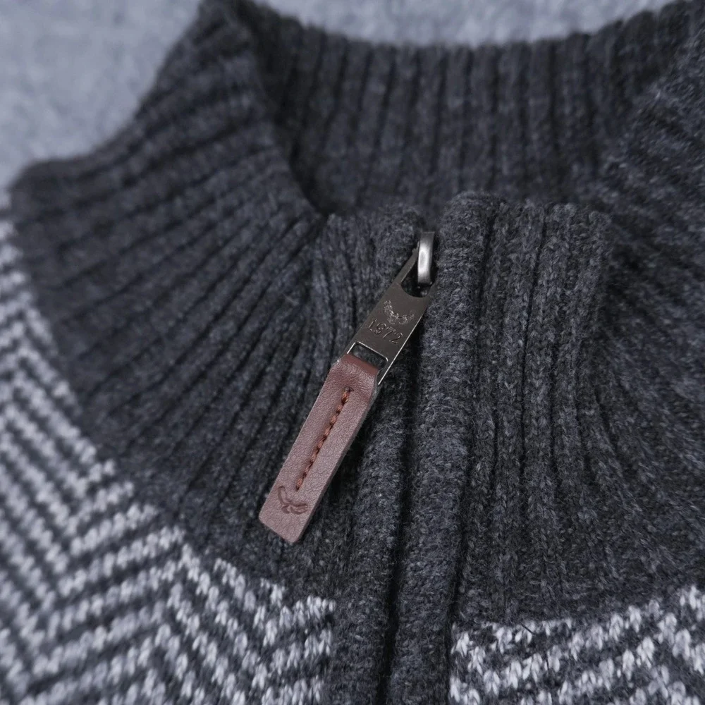 Brave Soul Quarter Zip‎ Pullover Mens 2XL Grey Herringbone Bonded Sweater NEW